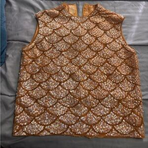 Vintage Sleeveless Sweater Top with beading and sequined shell size medium